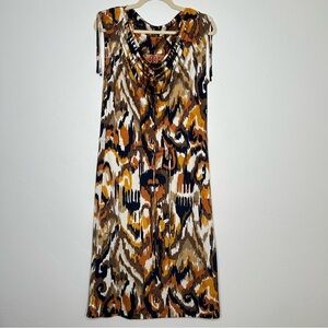 Tory Burch 100% Silk Ikat Multicolor Sleeveless Midi Dress Size Medium
